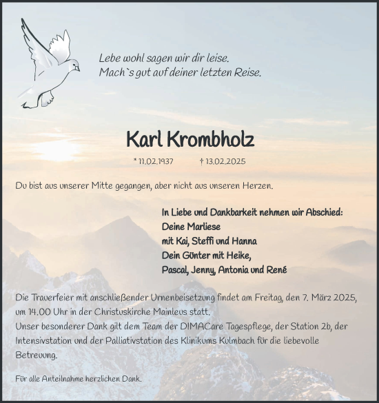 Anzeige von Karl Krombholz von MGO