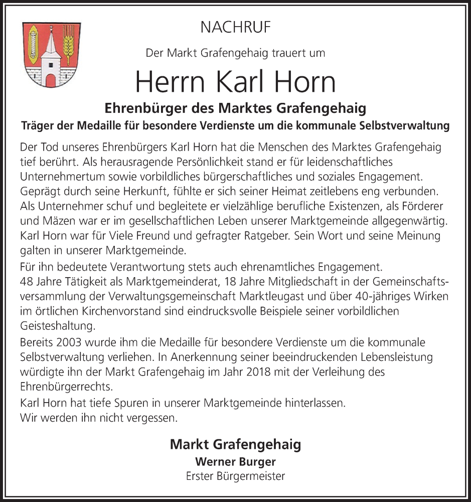  Traueranzeige für Karl Ernst Horn vom 13.03.2025 aus MGO