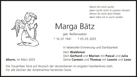 Anzeige von Marga Bätz von MGO