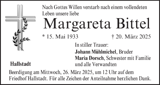 Anzeige von Margareta Bittel von MGO