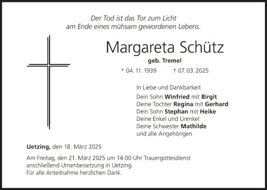 Anzeige von Margareta Schütz von MGO