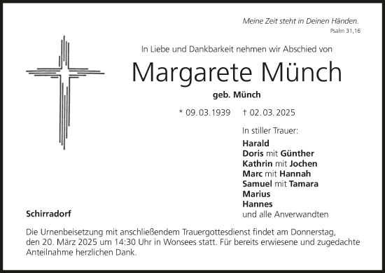 Anzeige von Margarete Münch von MGO