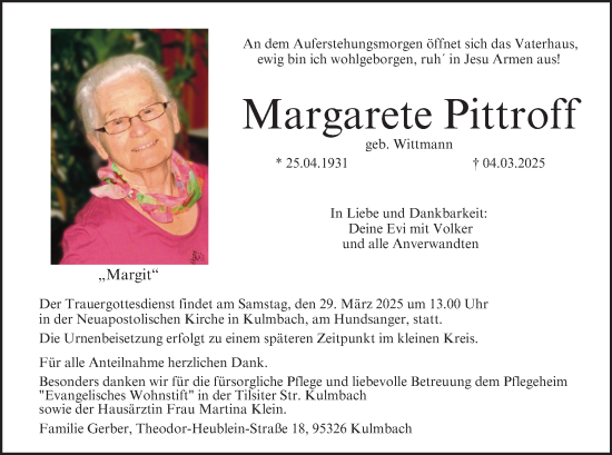 Anzeige von Margarete Pittroff von MGO
