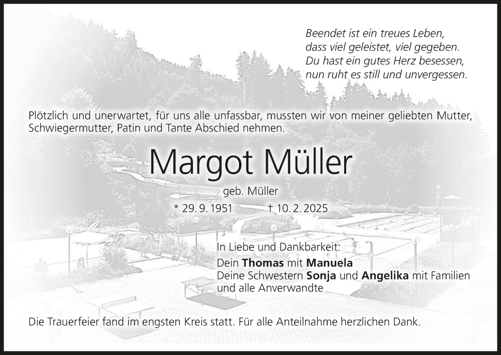  Traueranzeige für Margot Müller vom 15.03.2025 aus MGO