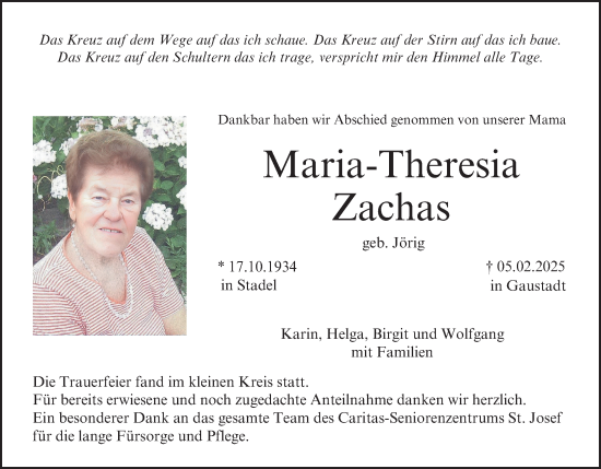 Anzeige von Maria-Theresia Zachas von MGO