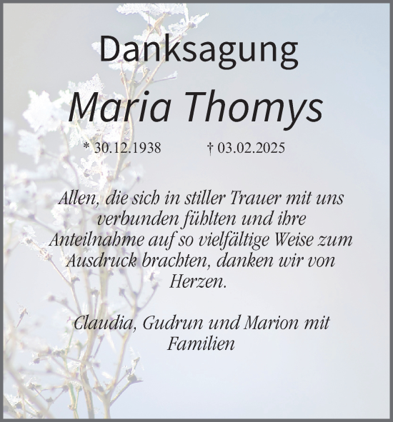 Anzeige von Maria Thomys von MGO