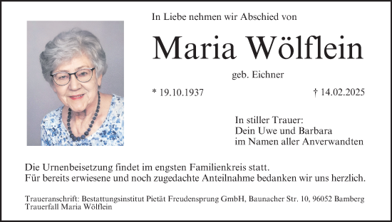 Anzeige von Maria Wölflein von MGO