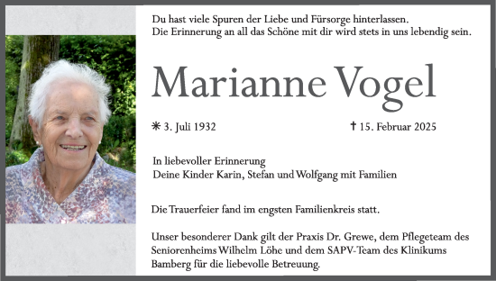 Anzeige von Marianne Vogel von MGO