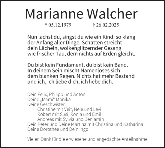 Anzeige von Marianne Walcher von MGO