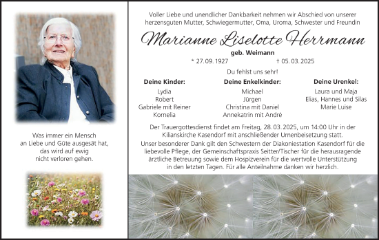 Anzeige von Marianne Liselotte Herrmann von MGO