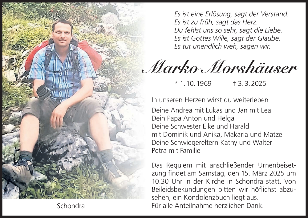  Traueranzeige für Marko Morshäuser vom 08.03.2025 aus MGO