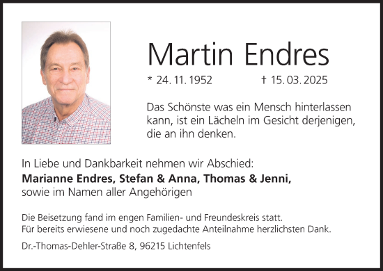Anzeige von Martin Endres von MGO