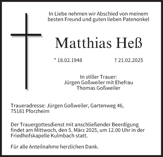 Anzeige von Matthias Heß von MGO