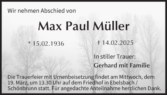 Anzeige von Max Paul Müller von MGO
