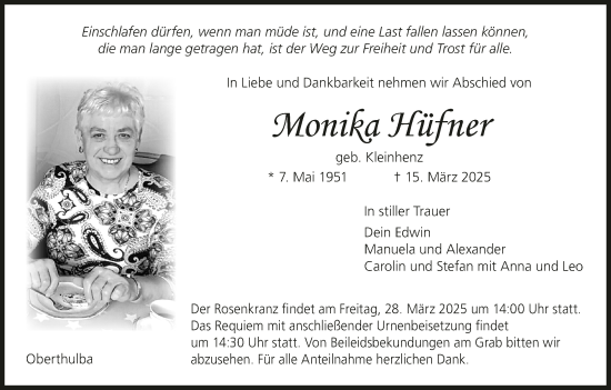 Anzeige von Monika Hüfner von MGO