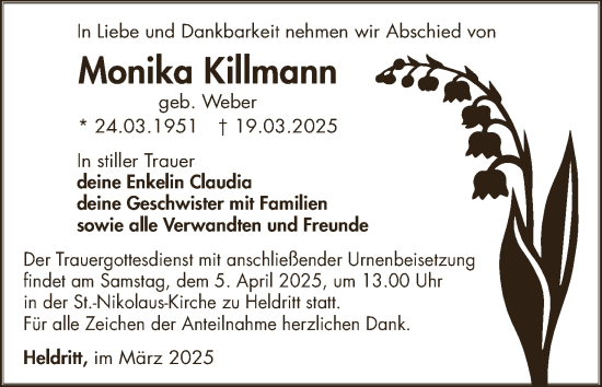 Anzeige von Monika Killmann von MGO