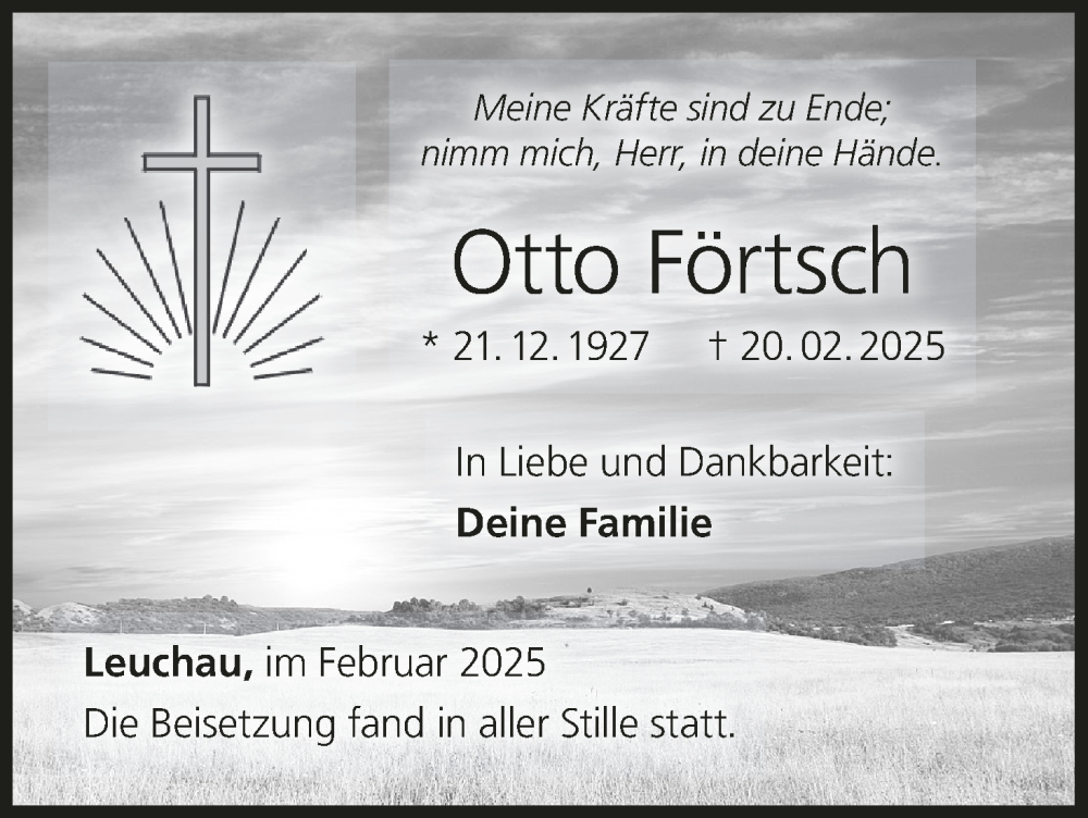  Traueranzeige für Otto Förtsch vom 01.03.2025 aus MGO