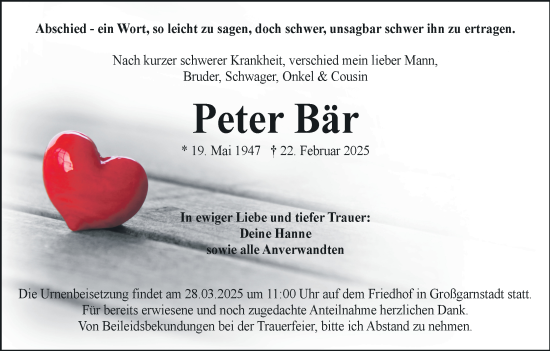 Anzeige von Peter Bär von MGO