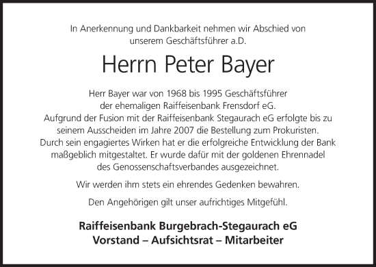 Anzeige von Peter Bayer von MGO