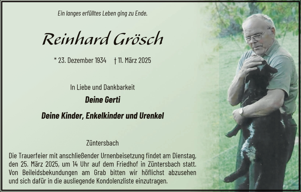  Traueranzeige für Reinhard Grösch vom 20.03.2025 aus MGO