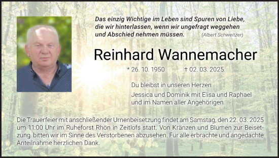 Anzeige von Reinhard Wannemacher von MGO