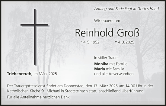 Anzeige von Reinhold Groß von MGO