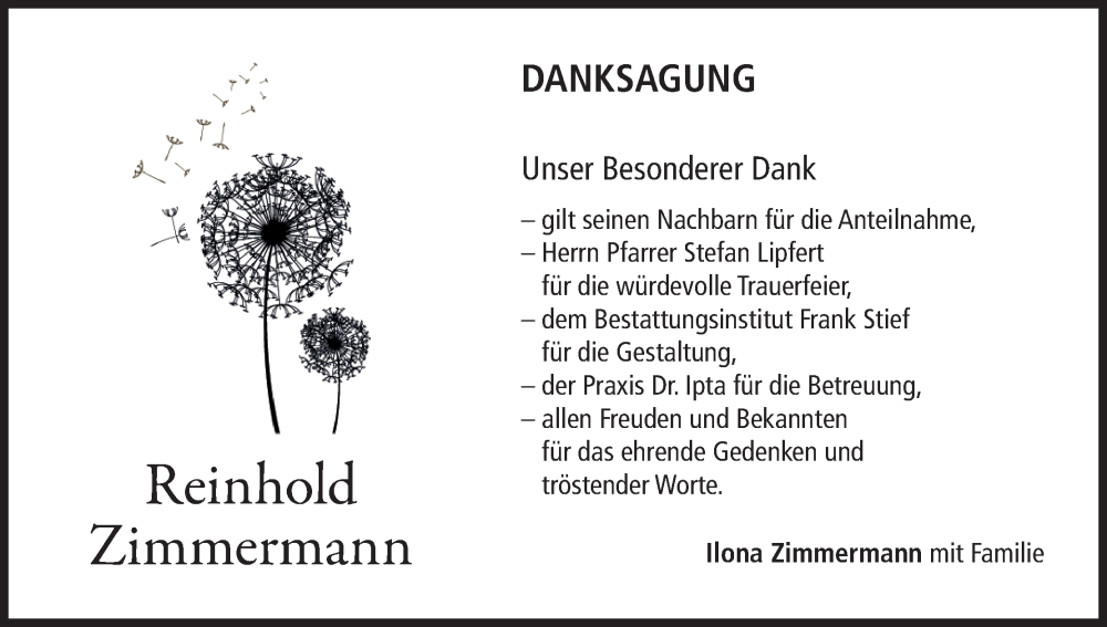  Traueranzeige für Reinhold Zimmermann vom 08.03.2025 aus MGO