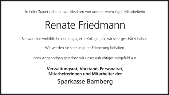 Anzeige von Renate Friedmann von MGO