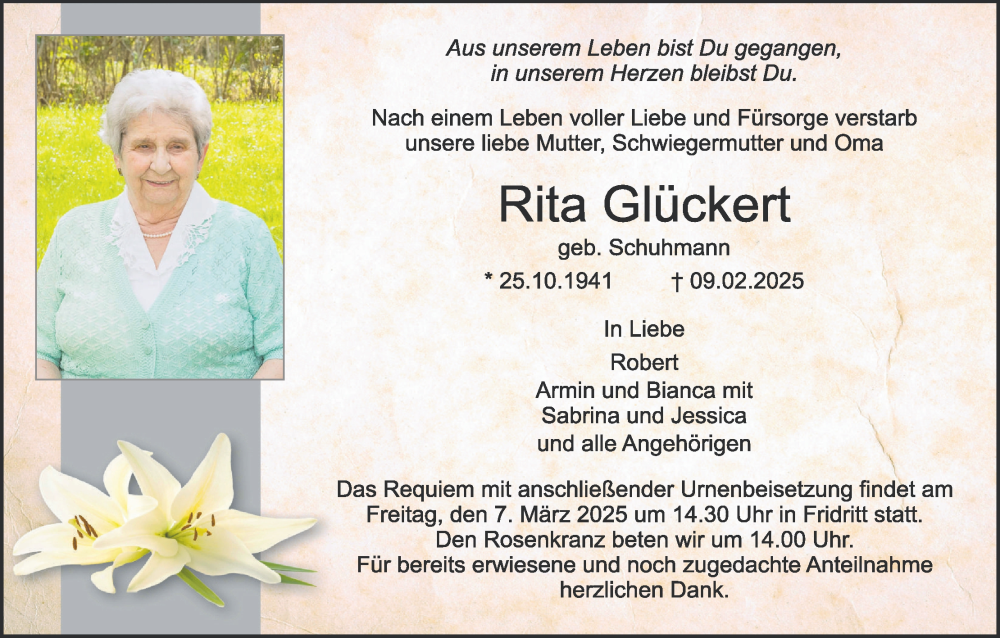  Traueranzeige für Rita Glückert vom 03.03.2025 aus MGO