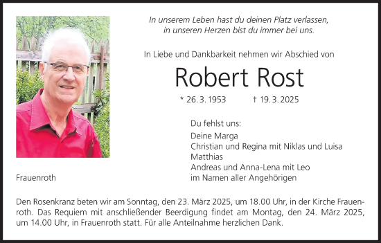 Anzeige von Robert Rost von MGO