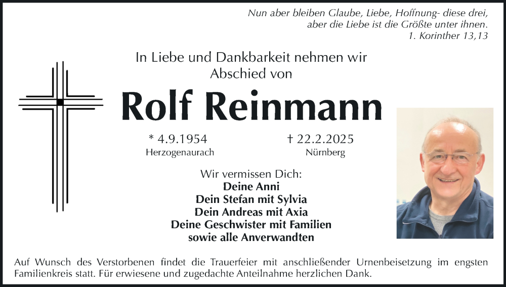  Traueranzeige für Rolf Reinmann vom 01.03.2025 aus MGO