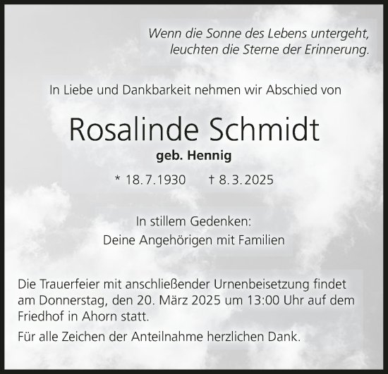 Anzeige von Rosalinde Schmidt von MGO