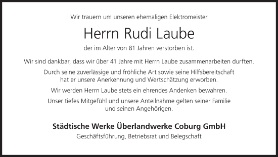Anzeige von Rudi Laube von MGO