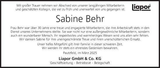 Anzeige von Sabine Behr von MGO