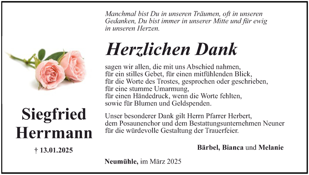  Traueranzeige für Siegfried Herrmann vom 01.03.2025 aus MGO