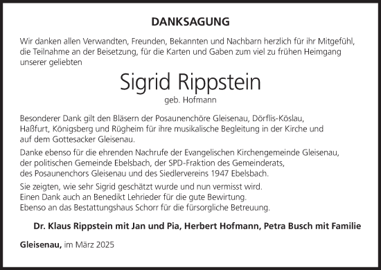 Anzeige von Sigrid Rippstein von MGO