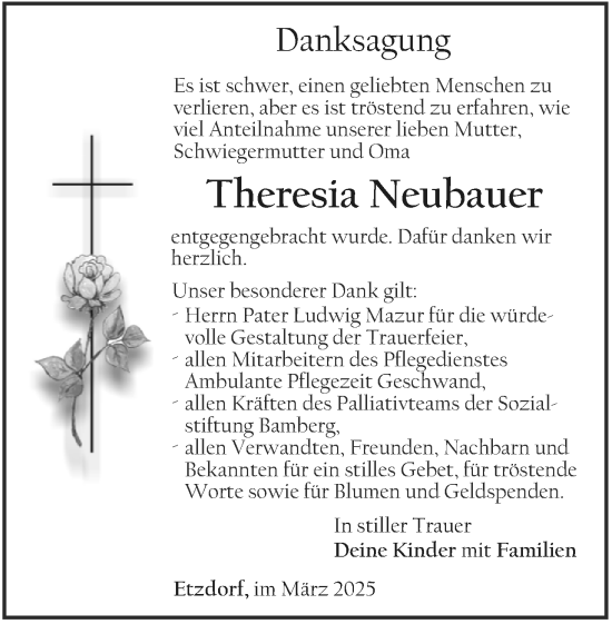 Anzeige von Theresia Neubauer von MGO