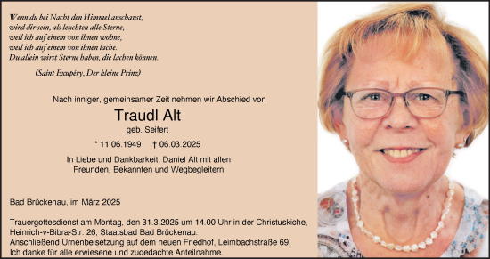 Anzeige von Traudl Alt von MGO