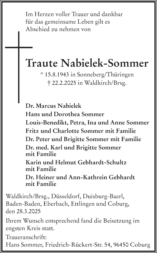 Anzeige von Traute Nabielek-Sommer von MGO