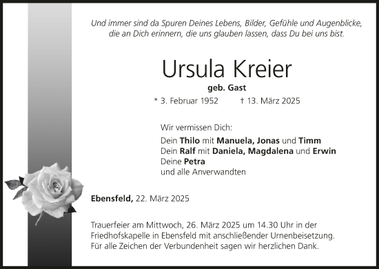 Anzeige von Ursula Kreier von MGO