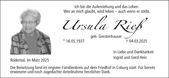 Anzeige von Ursula Rieß von MGO