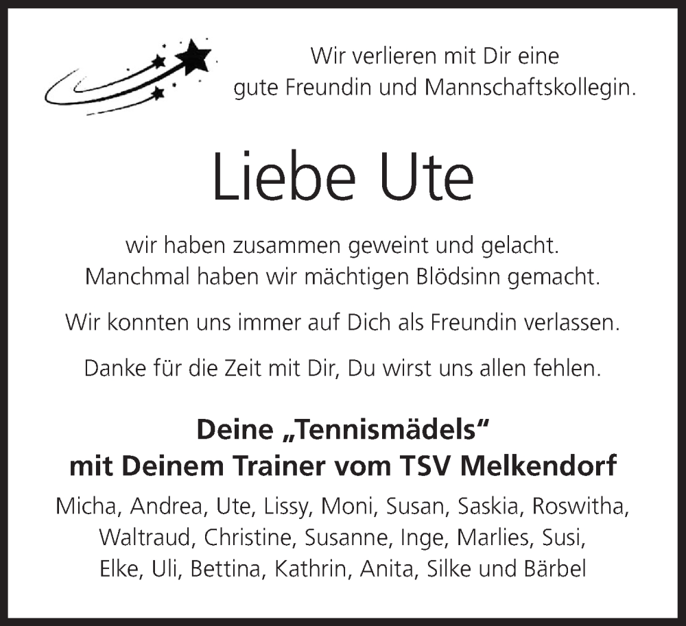 Traueranzeige für Ute  vom 01.03.2025 aus MGO