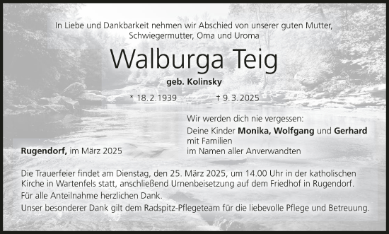 Anzeige von Walburga Teig von MGO