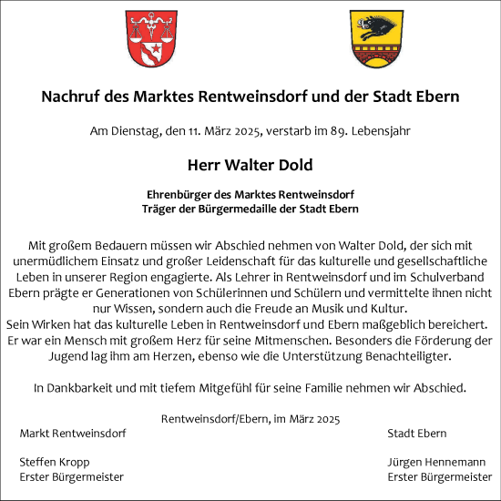 Anzeige von Walter Dold von MGO