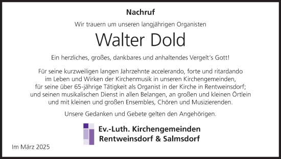 Anzeige von Walter Dold von MGO