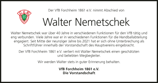 Anzeige von Walter Nemetschek von MGO