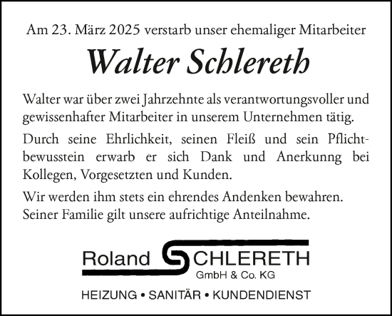 Anzeige von Walter Schlereth von MGO