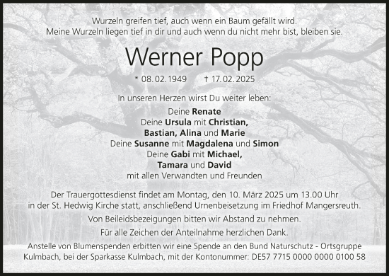 Anzeige von Werner Popp von MGO