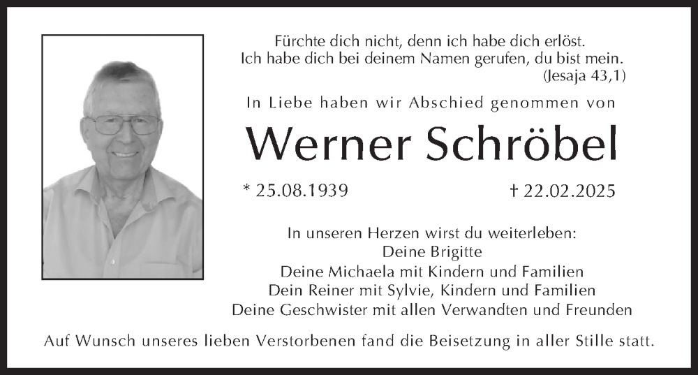  Traueranzeige für Werner Schröbel vom 15.03.2025 aus MGO