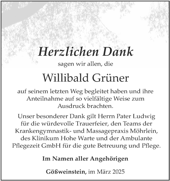 Anzeige von Willibald Grüner von MGO